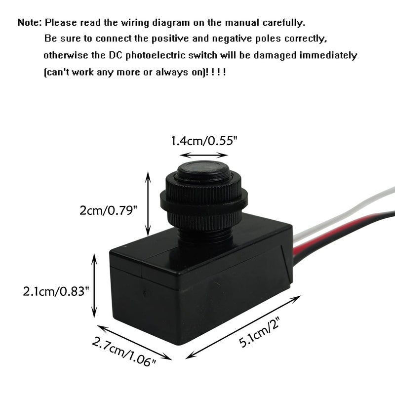 Proshopping DC 12V 24V 36V 48V Outdoor Sensor Photoelectric Switch, 5A Dusk to Dawn Photocell Switch, Mini Auto Photoswitch, Hard-Wired Post Eye Light Control Switch - for Outdoor Light(DC8-50V) - Image 2